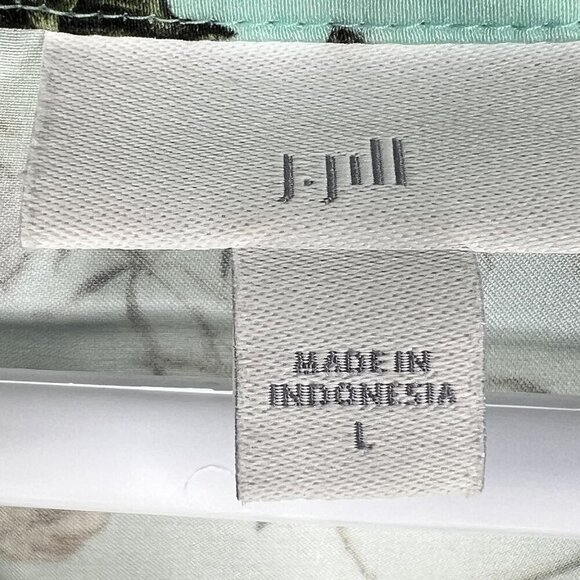 J Jill Womens L Seafoam Botanical Bird Floral Print Top 3/4 Sleeve Blouse Silky - Picture 13 of 16